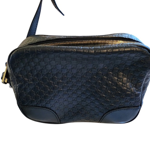 Gucci Black Micro GG Bee Bag Leather Crossbody 449413 520981 - Picture 13 of 14